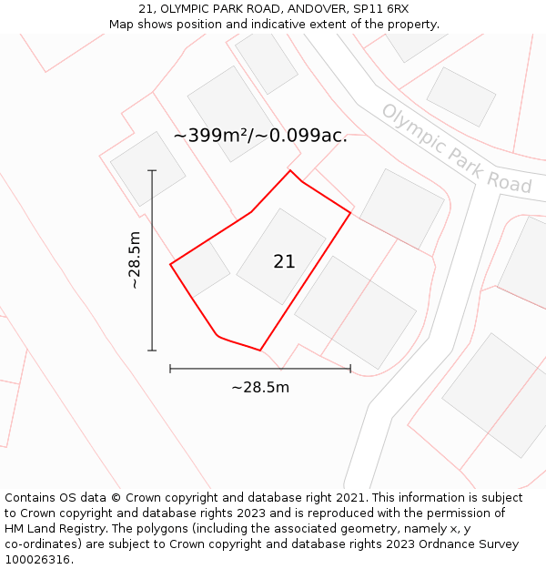 21, OLYMPIC PARK ROAD, ANDOVER, SP11 6RX: Plot and title map