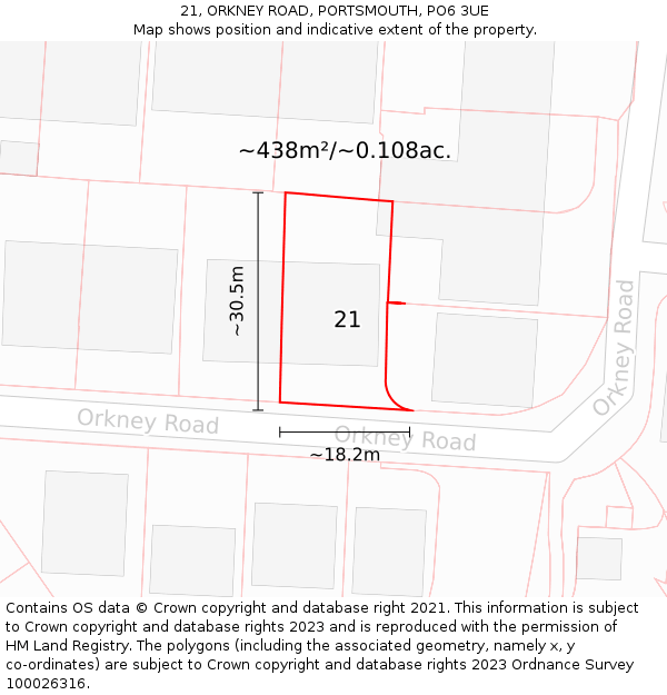 21, ORKNEY ROAD, PORTSMOUTH, PO6 3UE: Plot and title map