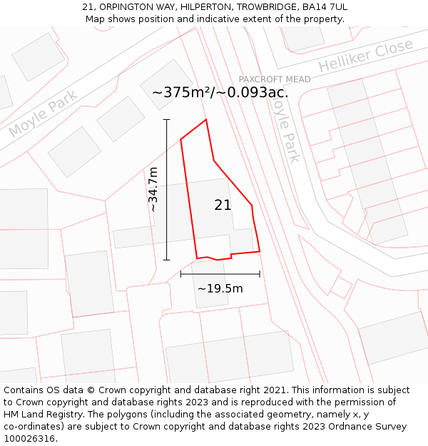 21, ORPINGTON WAY, HILPERTON, TROWBRIDGE, BA14 7UL: Plot and title map