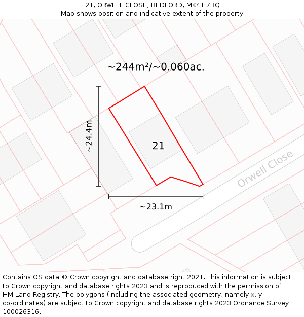 21, ORWELL CLOSE, BEDFORD, MK41 7BQ: Plot and title map
