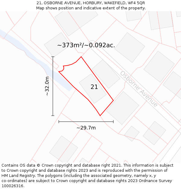 21, OSBORNE AVENUE, HORBURY, WAKEFIELD, WF4 5QR: Plot and title map