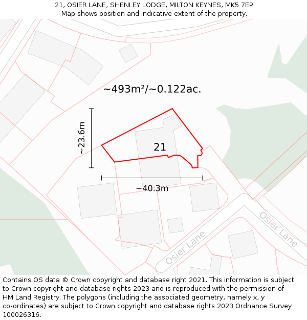 21, OSIER LANE, SHENLEY LODGE, MILTON KEYNES, MK5 7EP: Plot and title map