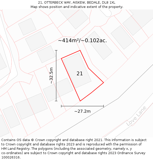 21, OTTERBECK WAY, AISKEW, BEDALE, DL8 1XL: Plot and title map