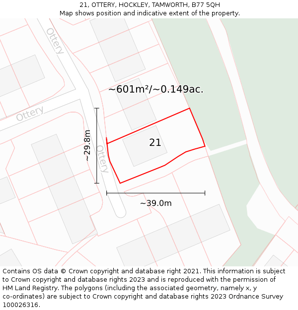 21, OTTERY, HOCKLEY, TAMWORTH, B77 5QH: Plot and title map