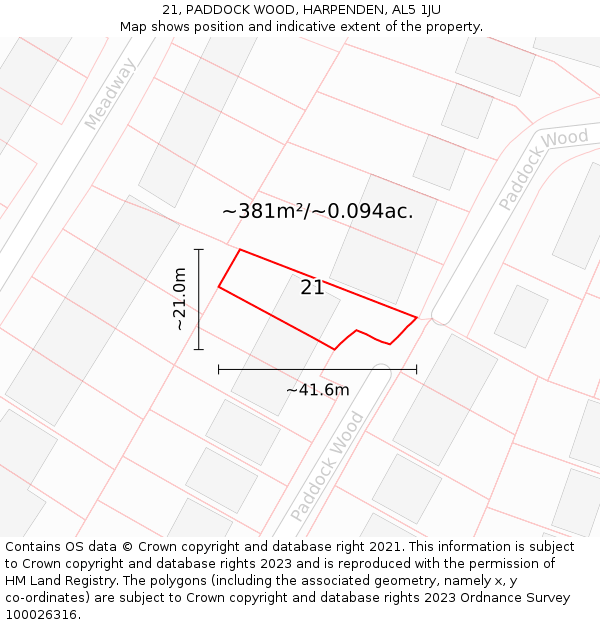 21, PADDOCK WOOD, HARPENDEN, AL5 1JU: Plot and title map