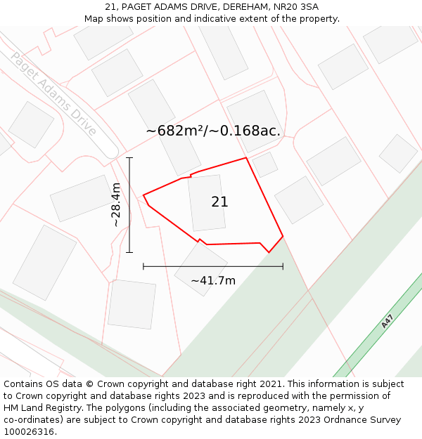 21, PAGET ADAMS DRIVE, DEREHAM, NR20 3SA: Plot and title map