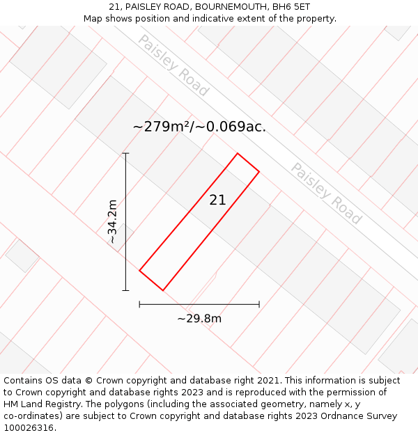 21, PAISLEY ROAD, BOURNEMOUTH, BH6 5ET: Plot and title map