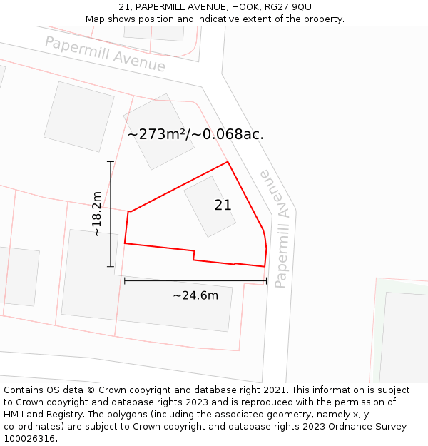 21, PAPERMILL AVENUE, HOOK, RG27 9QU: Plot and title map