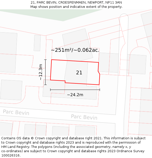 21, PARC BEVIN, CROESPENMAEN, NEWPORT, NP11 3AN: Plot and title map