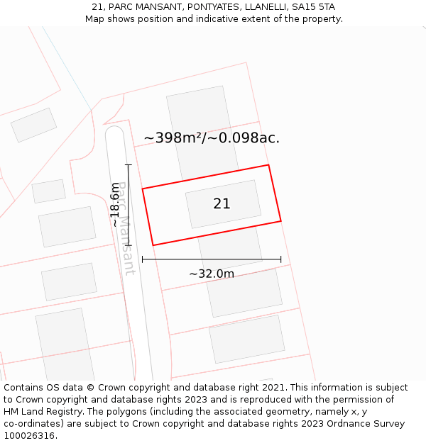 21, PARC MANSANT, PONTYATES, LLANELLI, SA15 5TA: Plot and title map