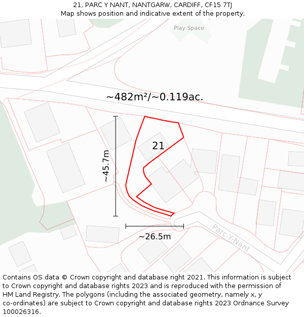 21, PARC Y NANT, NANTGARW, CARDIFF, CF15 7TJ: Plot and title map