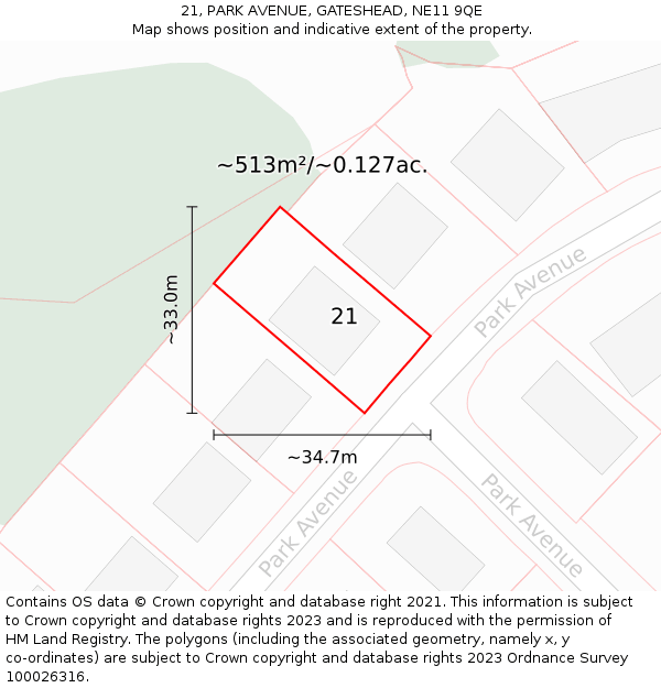 21, PARK AVENUE, GATESHEAD, NE11 9QE: Plot and title map