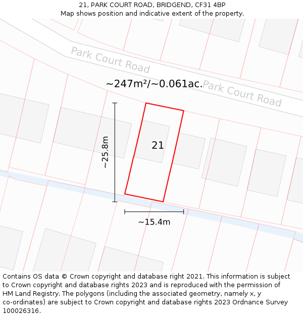 21, PARK COURT ROAD, BRIDGEND, CF31 4BP: Plot and title map