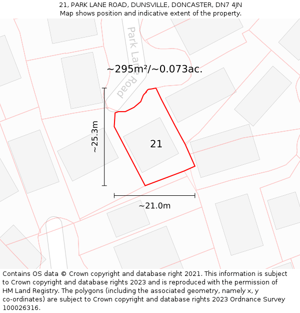 21, PARK LANE ROAD, DUNSVILLE, DONCASTER, DN7 4JN: Plot and title map