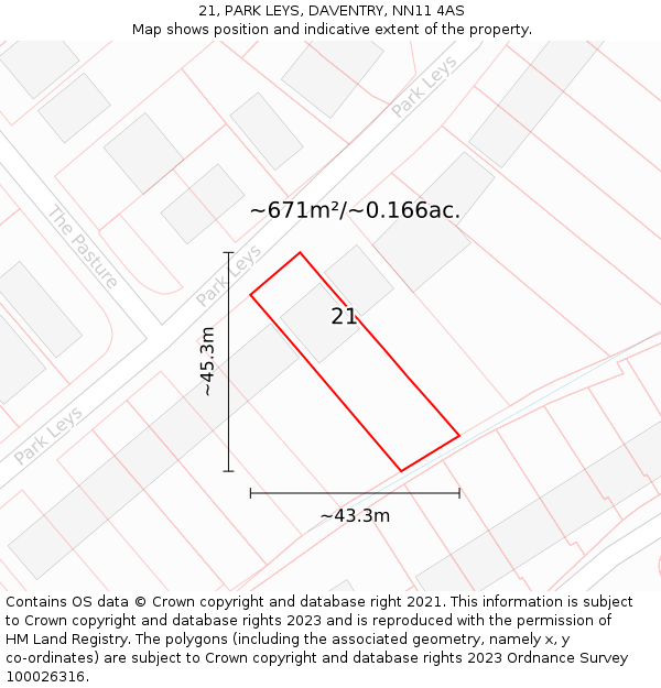 21, PARK LEYS, DAVENTRY, NN11 4AS: Plot and title map