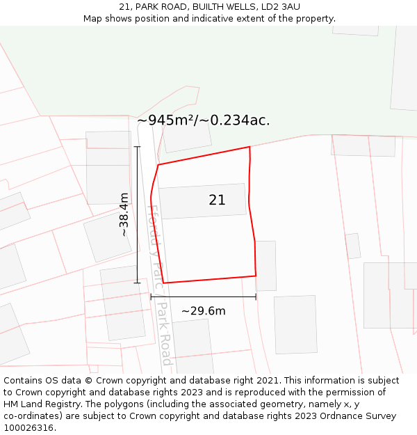 21, PARK ROAD, BUILTH WELLS, LD2 3AU: Plot and title map