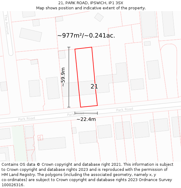 21, PARK ROAD, IPSWICH, IP1 3SX: Plot and title map