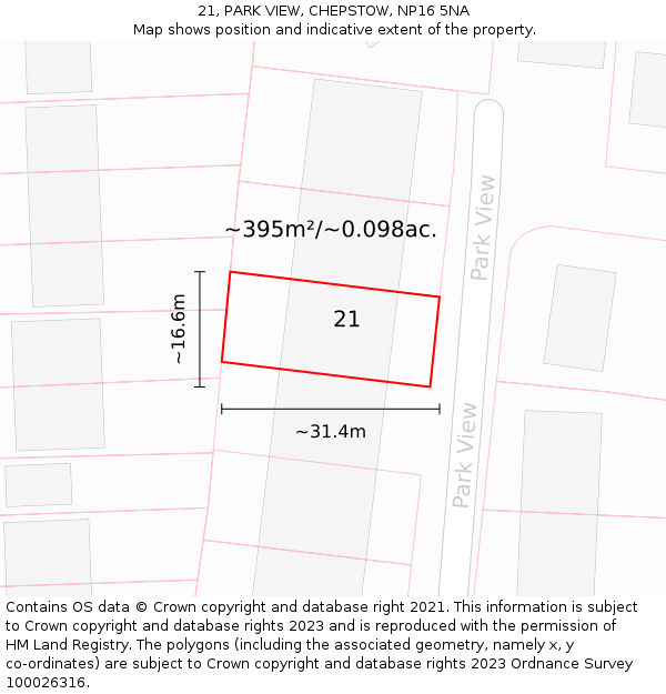 21, PARK VIEW, CHEPSTOW, NP16 5NA: Plot and title map