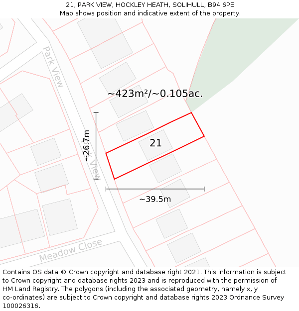 21, PARK VIEW, HOCKLEY HEATH, SOLIHULL, B94 6PE: Plot and title map