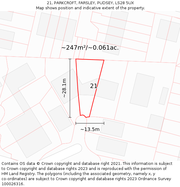 21, PARKCROFT, FARSLEY, PUDSEY, LS28 5UX: Plot and title map