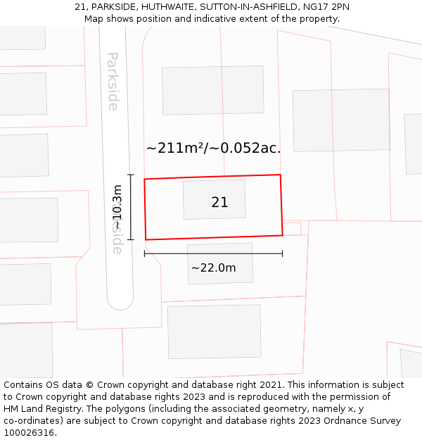 21, PARKSIDE, HUTHWAITE, SUTTON-IN-ASHFIELD, NG17 2PN: Plot and title map