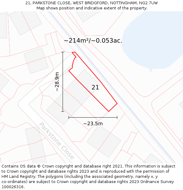 21, PARKSTONE CLOSE, WEST BRIDGFORD, NOTTINGHAM, NG2 7UW: Plot and title map