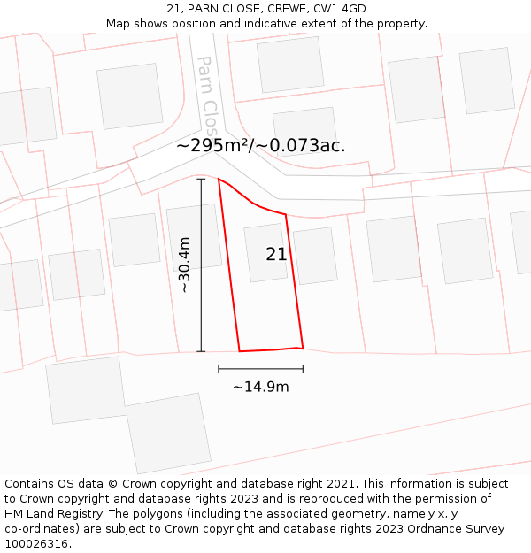 21, PARN CLOSE, CREWE, CW1 4GD: Plot and title map