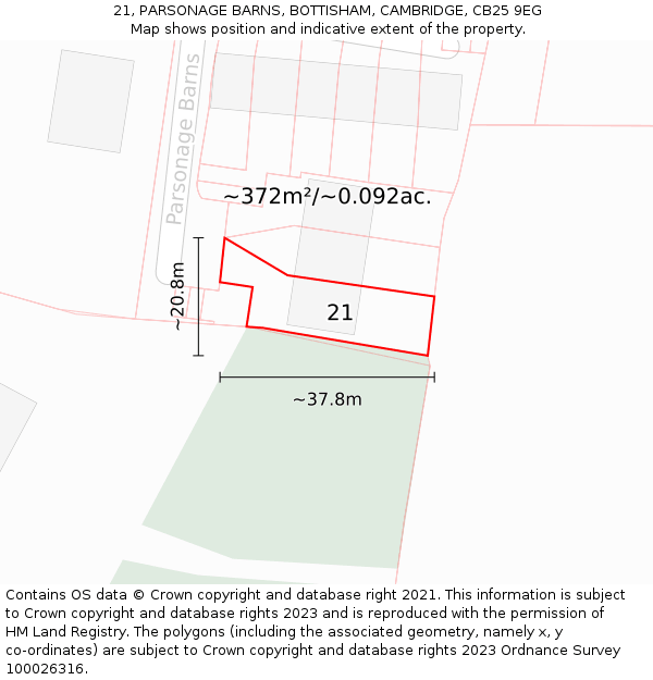 21, PARSONAGE BARNS, BOTTISHAM, CAMBRIDGE, CB25 9EG: Plot and title map