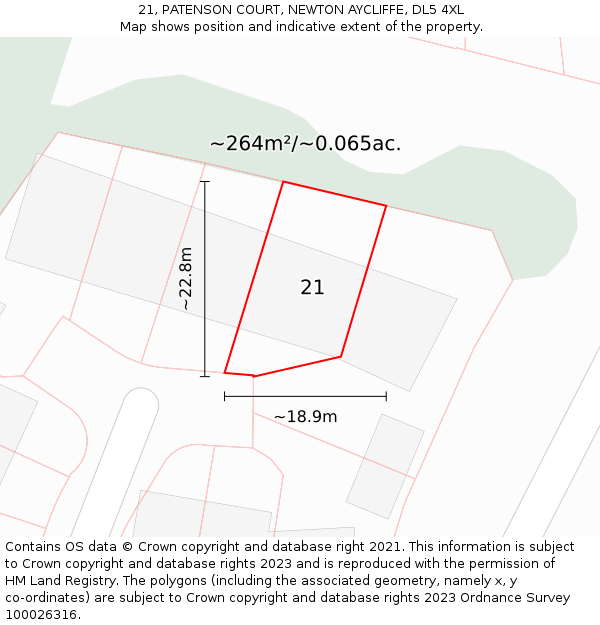 21, PATENSON COURT, NEWTON AYCLIFFE, DL5 4XL: Plot and title map