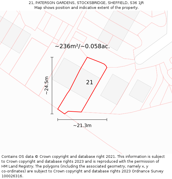 21, PATERSON GARDENS, STOCKSBRIDGE, SHEFFIELD, S36 1JR: Plot and title map