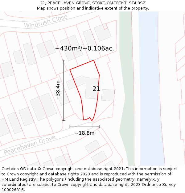 21, PEACEHAVEN GROVE, STOKE-ON-TRENT, ST4 8SZ: Plot and title map