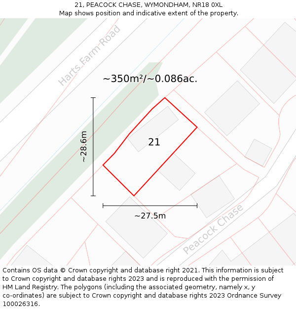 21, PEACOCK CHASE, WYMONDHAM, NR18 0XL: Plot and title map