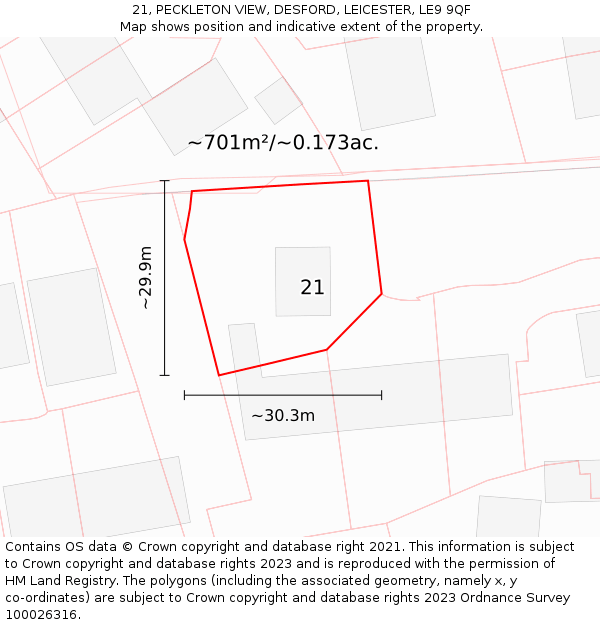 21, PECKLETON VIEW, DESFORD, LEICESTER, LE9 9QF: Plot and title map