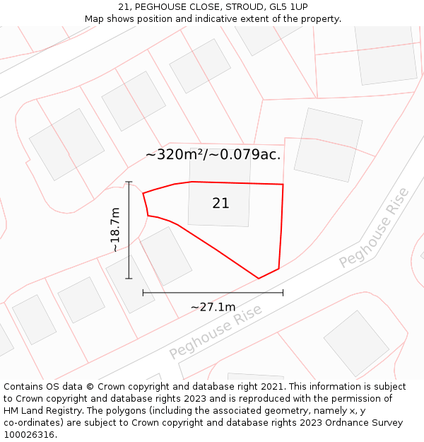 21, PEGHOUSE CLOSE, STROUD, GL5 1UP: Plot and title map