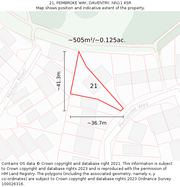 21, PEMBROKE WAY, DAVENTRY, NN11 4SR: Plot and title map