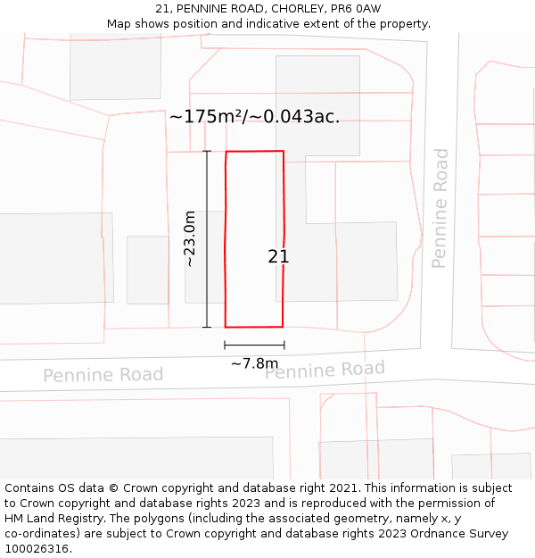 21, PENNINE ROAD, CHORLEY, PR6 0AW: Plot and title map