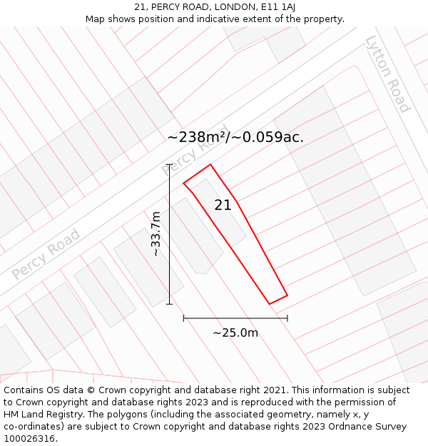 21, PERCY ROAD, LONDON, E11 1AJ: Plot and title map