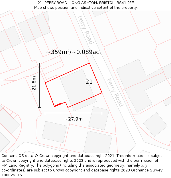 21, PERRY ROAD, LONG ASHTON, BRISTOL, BS41 9FE: Plot and title map