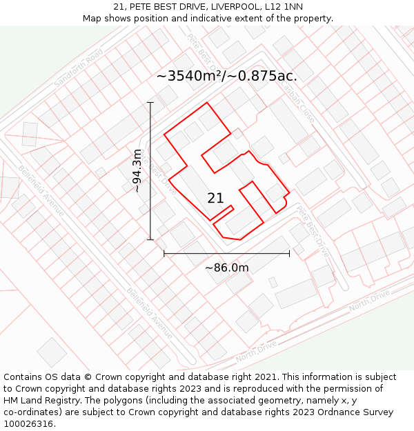 21, PETE BEST DRIVE, LIVERPOOL, L12 1NN: Plot and title map