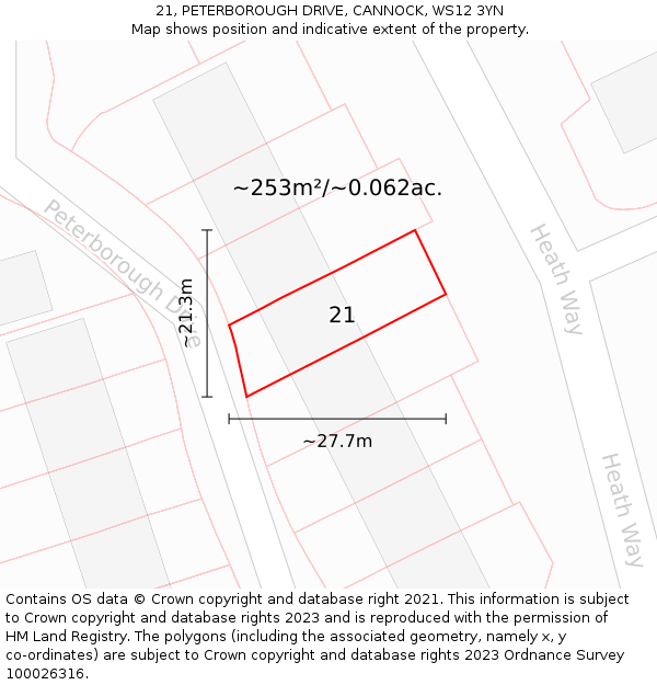 21, PETERBOROUGH DRIVE, CANNOCK, WS12 3YN: Plot and title map