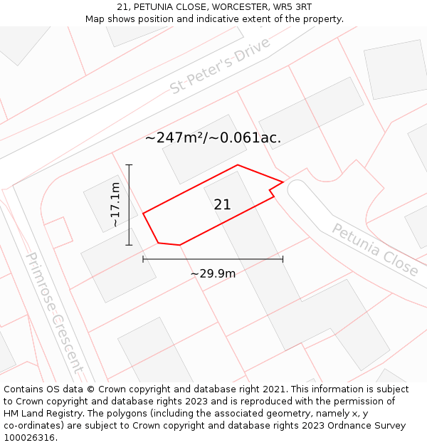 21, PETUNIA CLOSE, WORCESTER, WR5 3RT: Plot and title map