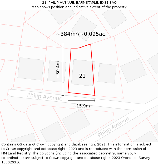 21, PHILIP AVENUE, BARNSTAPLE, EX31 3AQ: Plot and title map