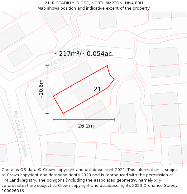 21, PICCADILLY CLOSE, NORTHAMPTON, NN4 8RU: Plot and title map