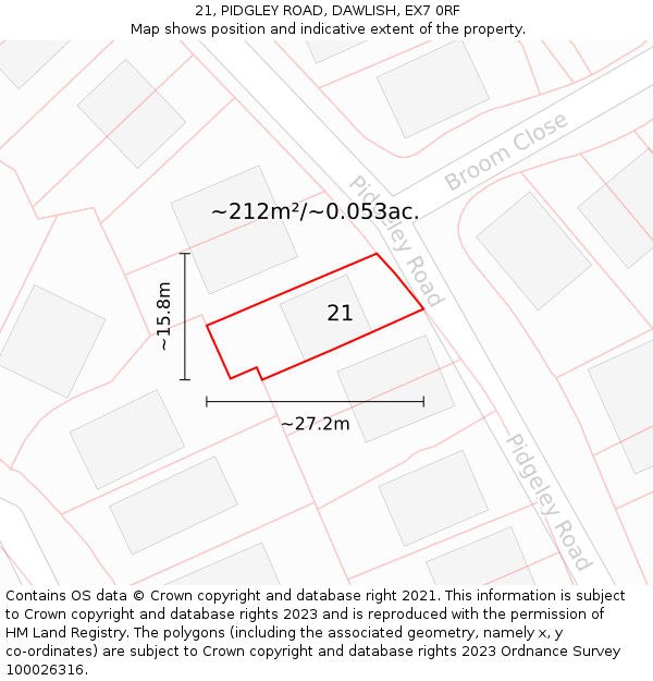 21, PIDGLEY ROAD, DAWLISH, EX7 0RF: Plot and title map