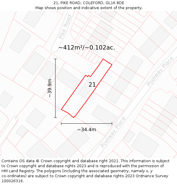 21, PIKE ROAD, COLEFORD, GL16 8DE: Plot and title map