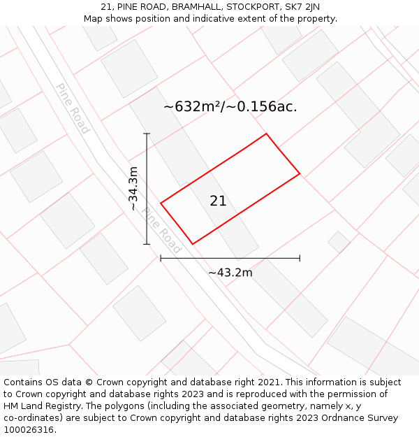 21, PINE ROAD, BRAMHALL, STOCKPORT, SK7 2JN: Plot and title map