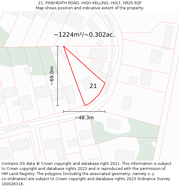 21, PINEHEATH ROAD, HIGH KELLING, HOLT, NR25 6QF: Plot and title map