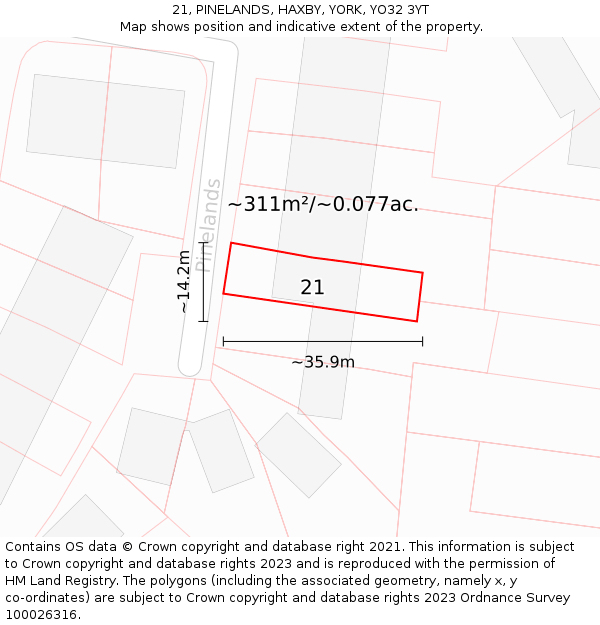 21, PINELANDS, HAXBY, YORK, YO32 3YT: Plot and title map