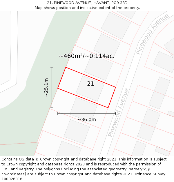 21, PINEWOOD AVENUE, HAVANT, PO9 3RD: Plot and title map