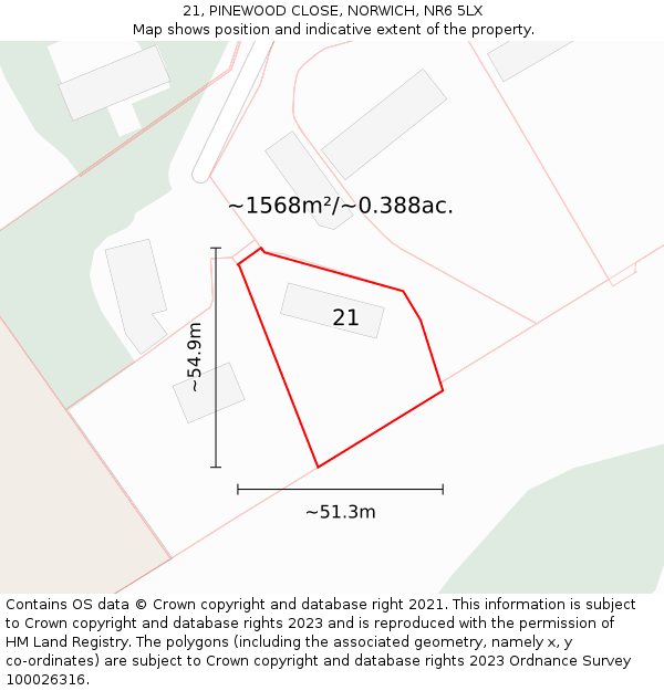 21, PINEWOOD CLOSE, NORWICH, NR6 5LX: Plot and title map